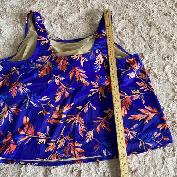 NWT LL Bean Womens 22W Plus Cobalt Blue Tankini Swim Top Coral Floral Padded - Picture 4 of 9